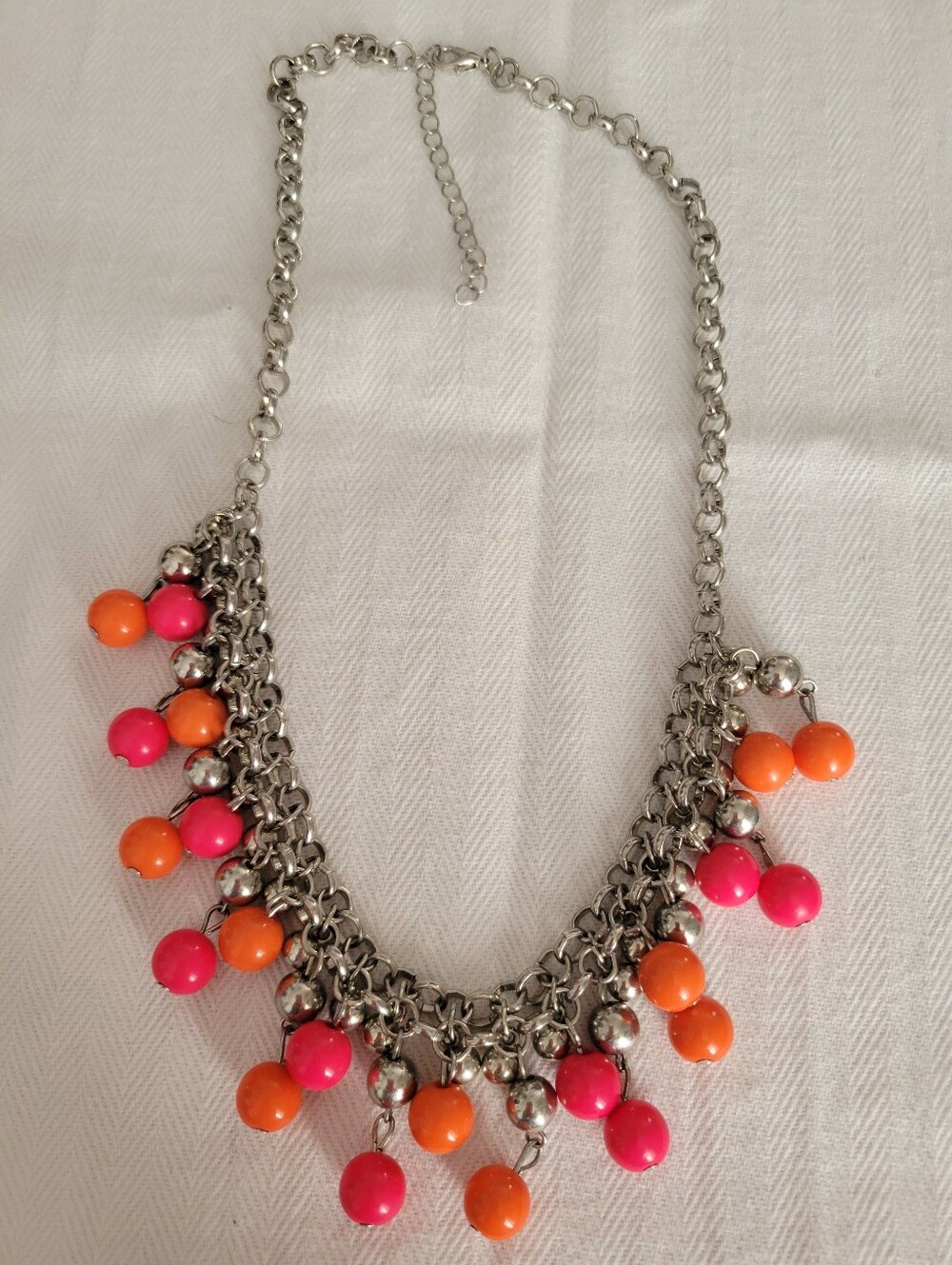 Women’s Silver Chain Necklace with Pink and Orange Bead Drops